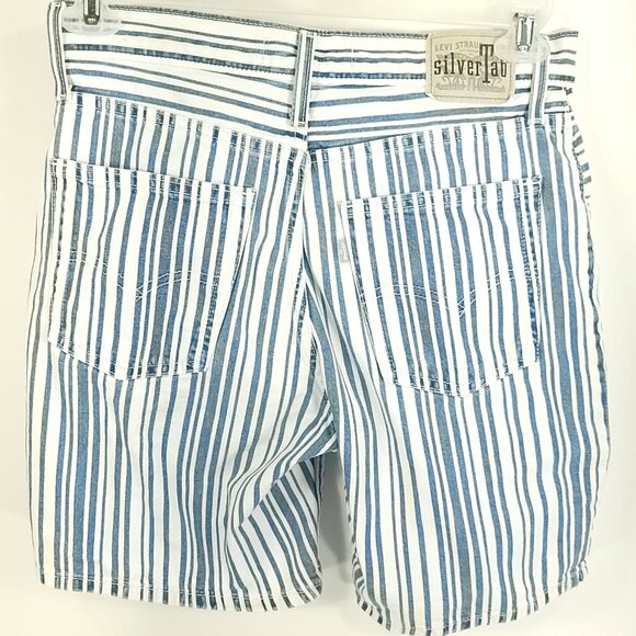 Levi's Baggy Shorts Women's 27 Blue White Stripes Denim Silver Tab - Picture 3 of 8